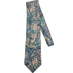 Classy Italian Silk Tie Abstract Swirl Design Blue Green Black 3.8x56" US Made